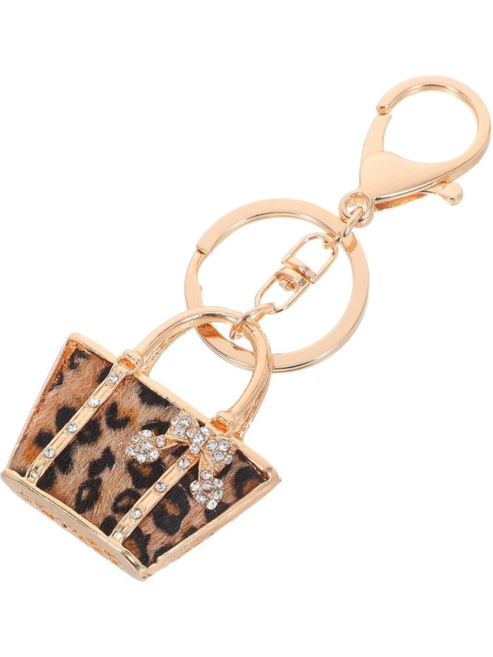 Leopard Handbag Rhinestone Keychain for Women Crystal Alloy Purse Charm Pendant